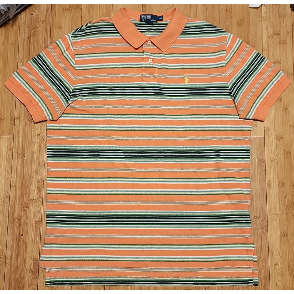 Vintage Polo Ralph Lauren Striped Orange Green White Men Size XXL Preppy College